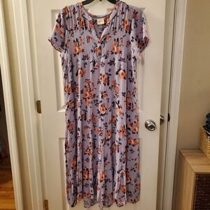 Knox Rose sz XXL floral midi dress tiered Flowy short slv prairie cottage garden
